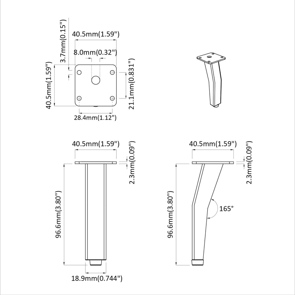 Produktbild för Stående Fötter 2 pcs Svart 40 x 40 x 100 mm Järn