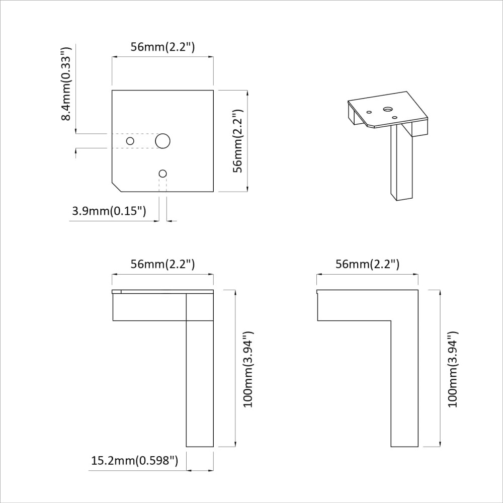 Produktbild för Stående Fötter 12 pcs Svart 57 x 57 x 100 mm Järn