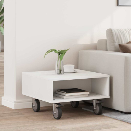 vidaXL Sido bord med hjul Vit 50,5 x 50 x 30 cm Konstruerat trä