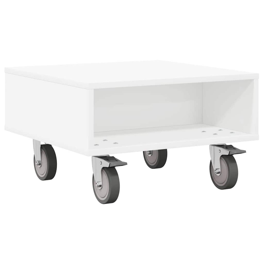 Produktbild för Sido bord med hjul Vit 50,5 x 50 x 30 cm Konstruerat trä
