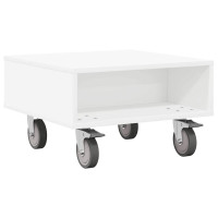 Produktbild för Sido bord med hjul Vit 50,5 x 50 x 30 cm Konstruerat trä