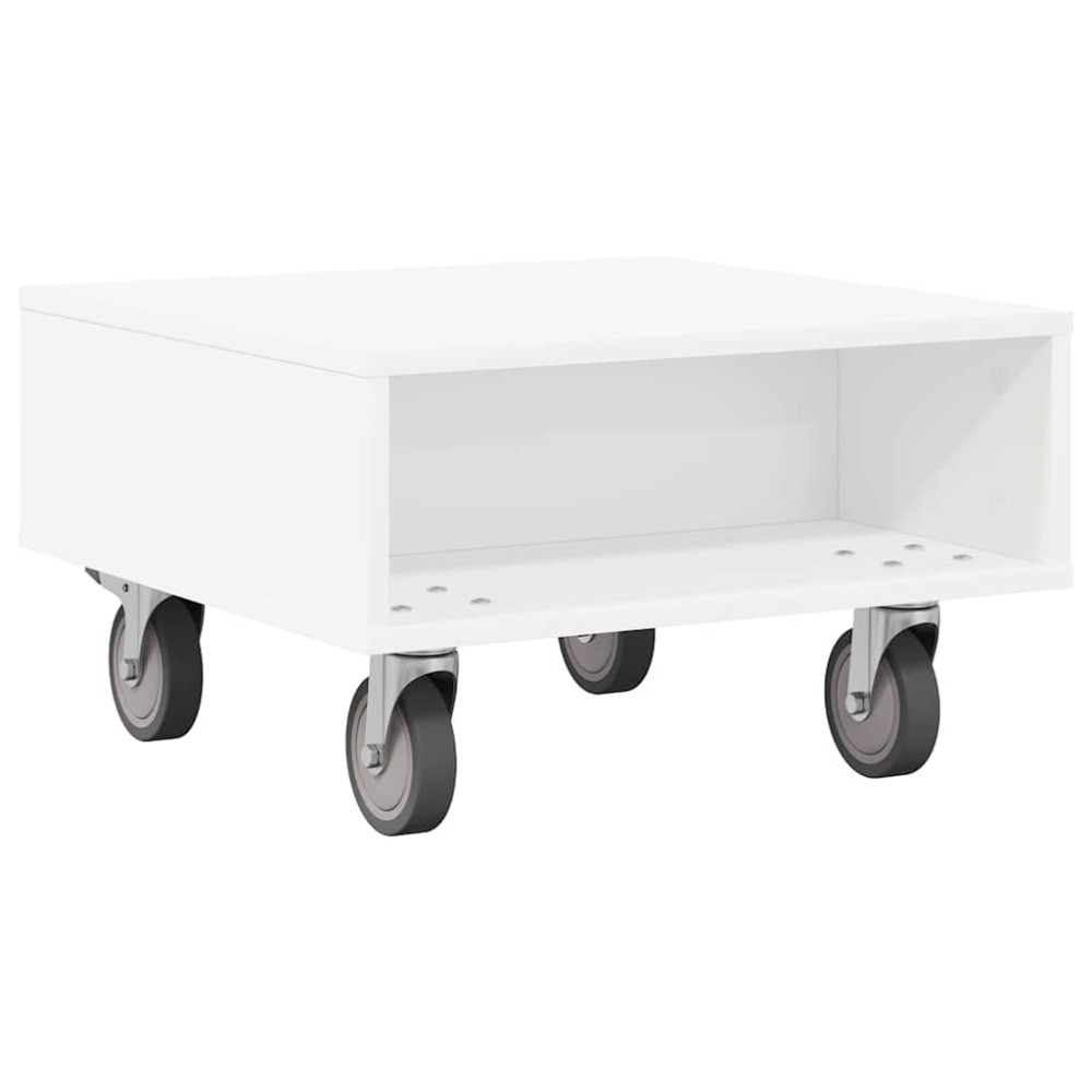 Produktbild för Sido bord med hjul Vit 50,5 x 50 x 30 cm Konstruerat trä