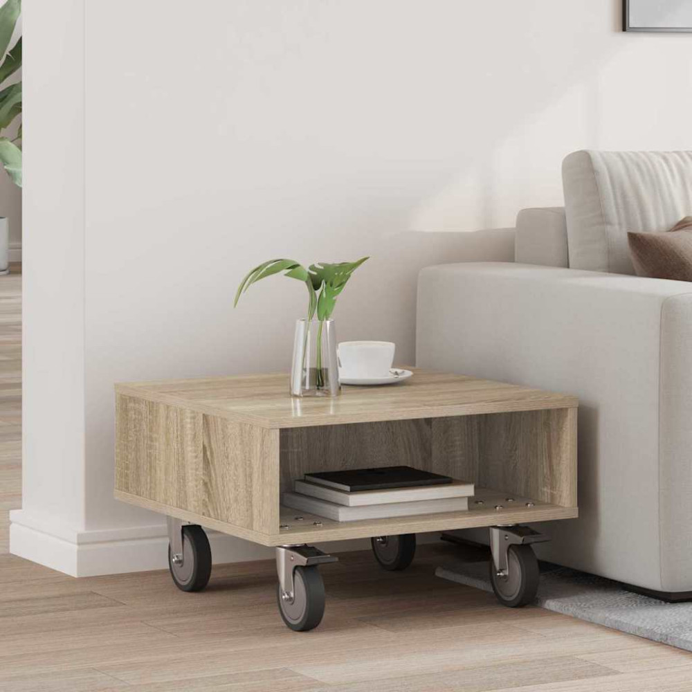 Produktbild för Sido bord med hjul Sonoma-ek 50,5 x 50 x 30 cm Konstruerat trä