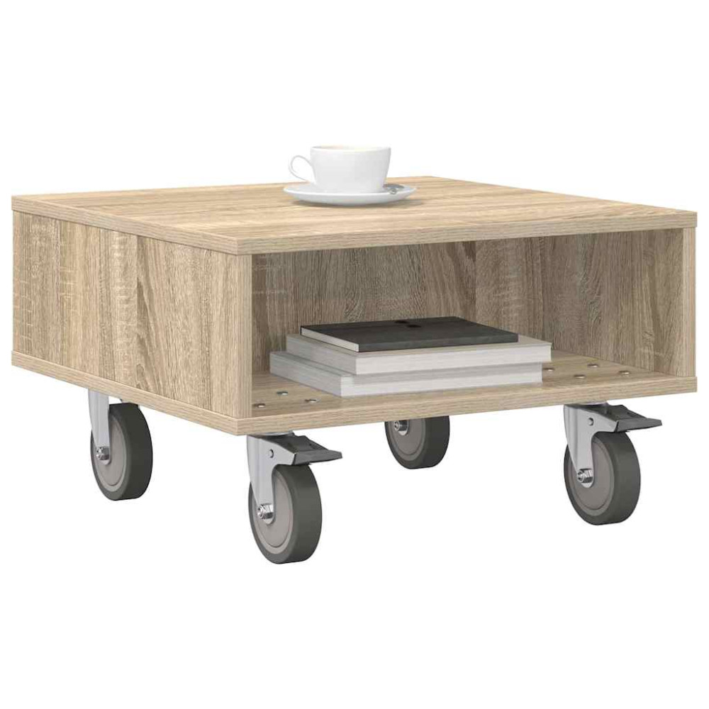 Produktbild för Sido bord med hjul Sonoma-ek 50,5 x 50 x 30 cm Konstruerat trä