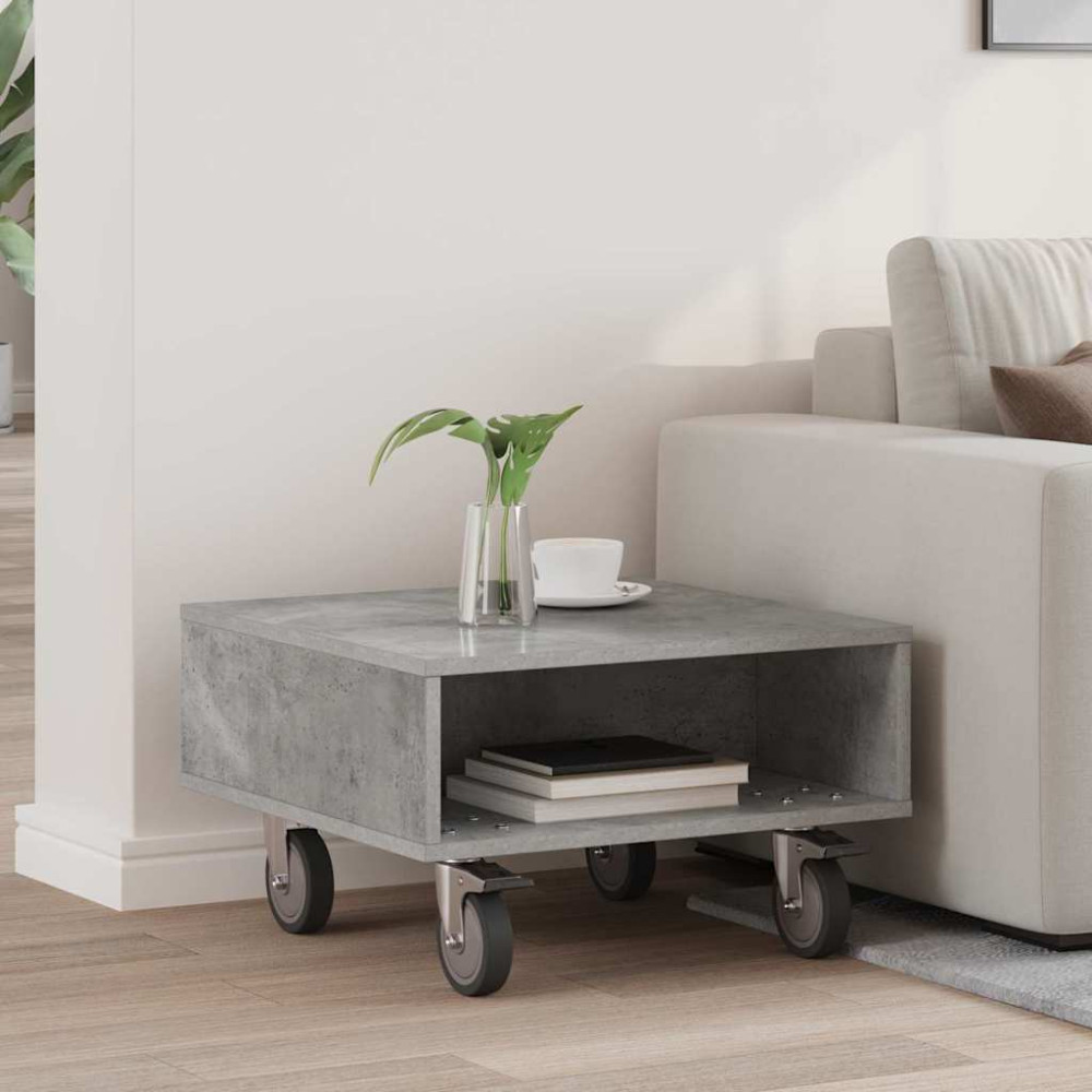 Produktbild för Sido bord med hjul Betonggrå 50,5 x 50 x 30 cm Konstruerat trä