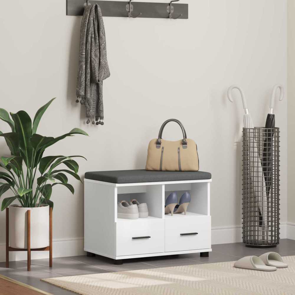 Produktbild för Hallbänk med kudde Vit 60 x 38 x 46 cm Konstruerat Trä och Tyg