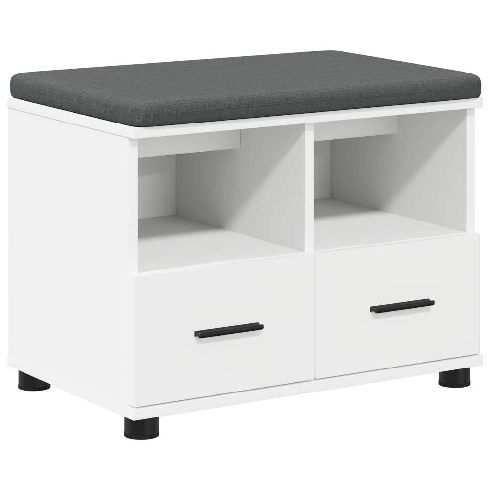 Produktbild för Hallbänk med kudde Vit 60 x 38 x 46 cm Konstruerat Trä och Tyg