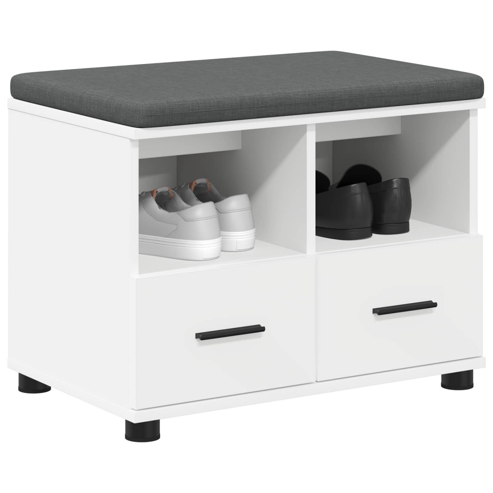 Produktbild för Hallbänk med kudde Vit 60 x 38 x 46 cm Konstruerat Trä och Tyg