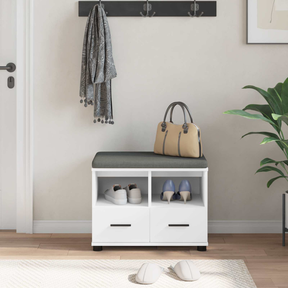 Produktbild för Hallbänk med kudde Vit 60 x 38 x 46 cm Konstruerat Trä och Tyg