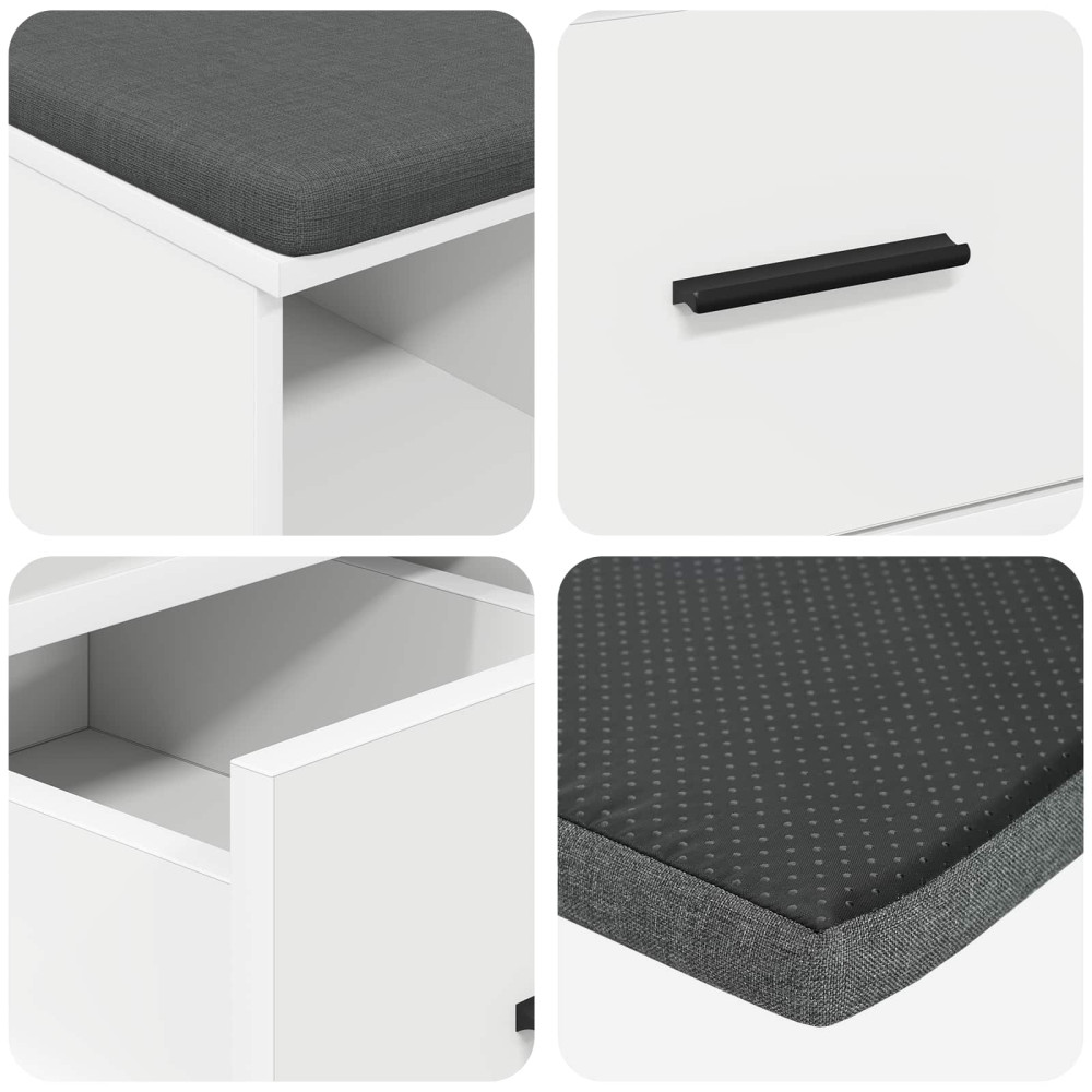 Produktbild för Hallbänk med kudde Vit 60 x 38 x 46 cm Konstruerat Trä och Tyg