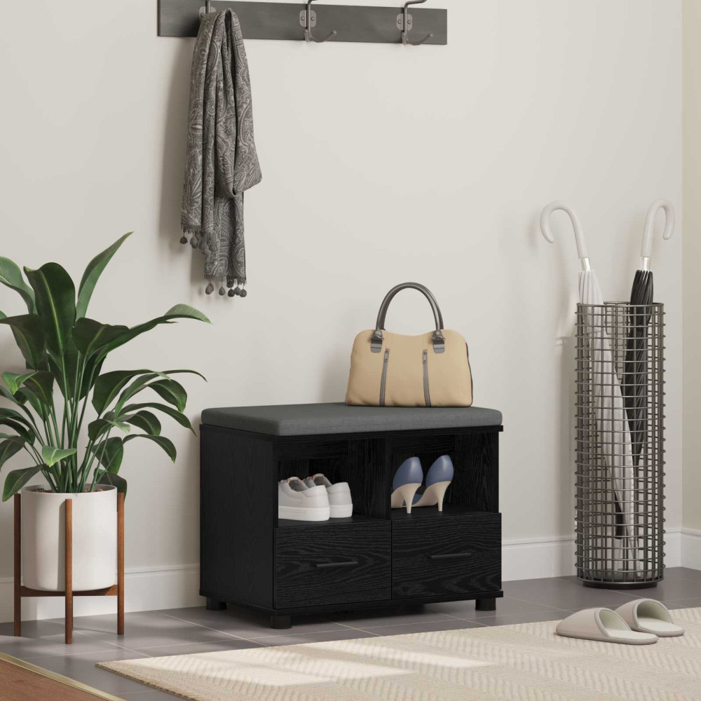 Produktbild för Hallbänk Svart Ek 60 x 38 x 46 cm Konstruerat Trä och Tyg