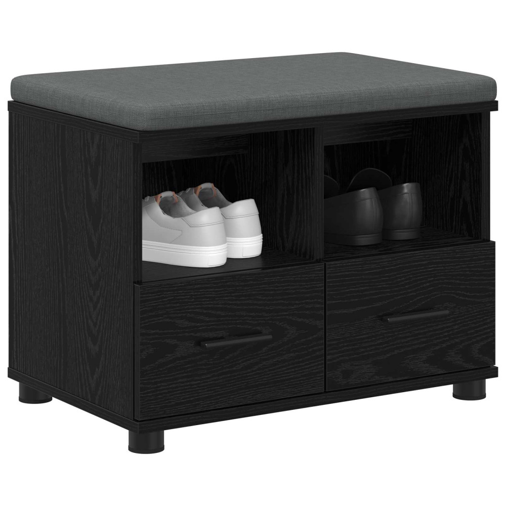 Produktbild för Hallbänk Svart Ek 60 x 38 x 46 cm Konstruerat Trä och Tyg