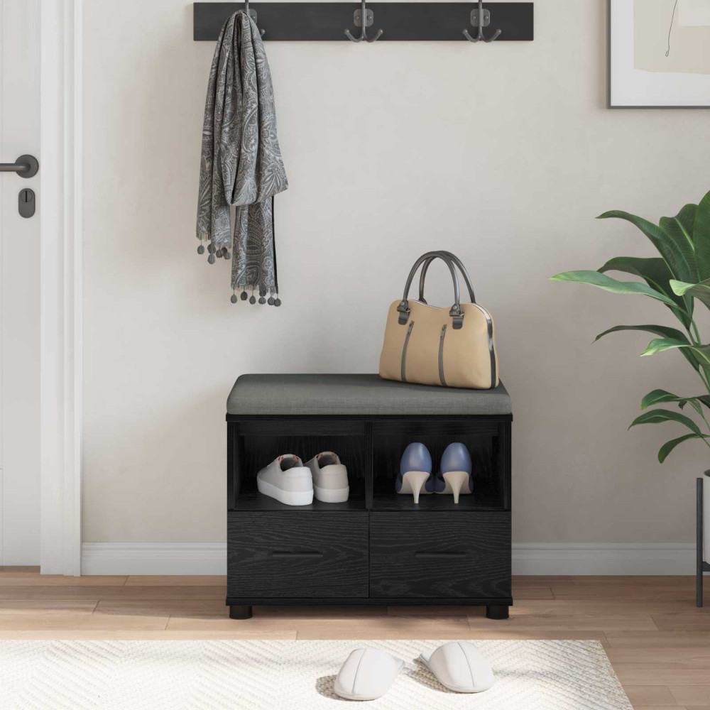 Produktbild för Hallbänk Svart Ek 60 x 38 x 46 cm Konstruerat Trä och Tyg