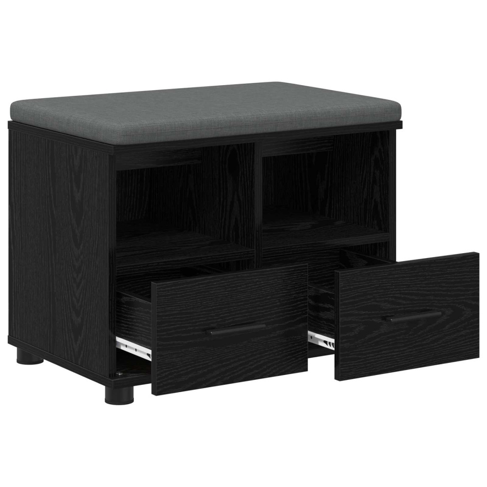 Produktbild för Hallbänk Svart Ek 60 x 38 x 46 cm Konstruerat Trä och Tyg