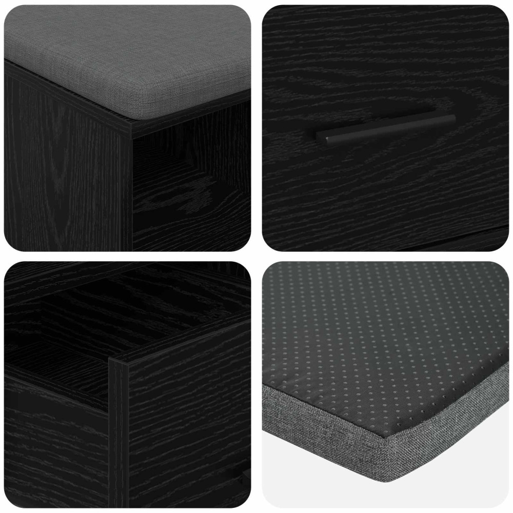 Produktbild för Hallbänk Svart Ek 60 x 38 x 46 cm Konstruerat Trä och Tyg