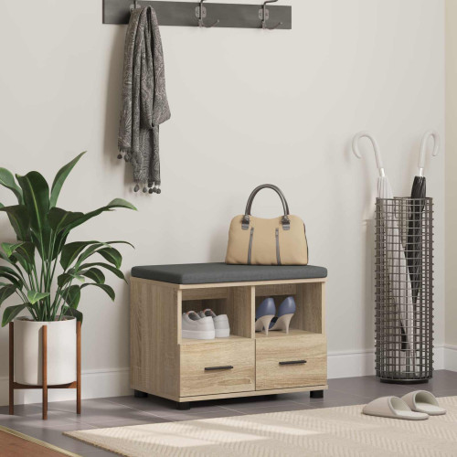 vidaXL Hallbänk Sonoma-ek 60 x 38 x 46 cm Konstruerat Trä och Tyg