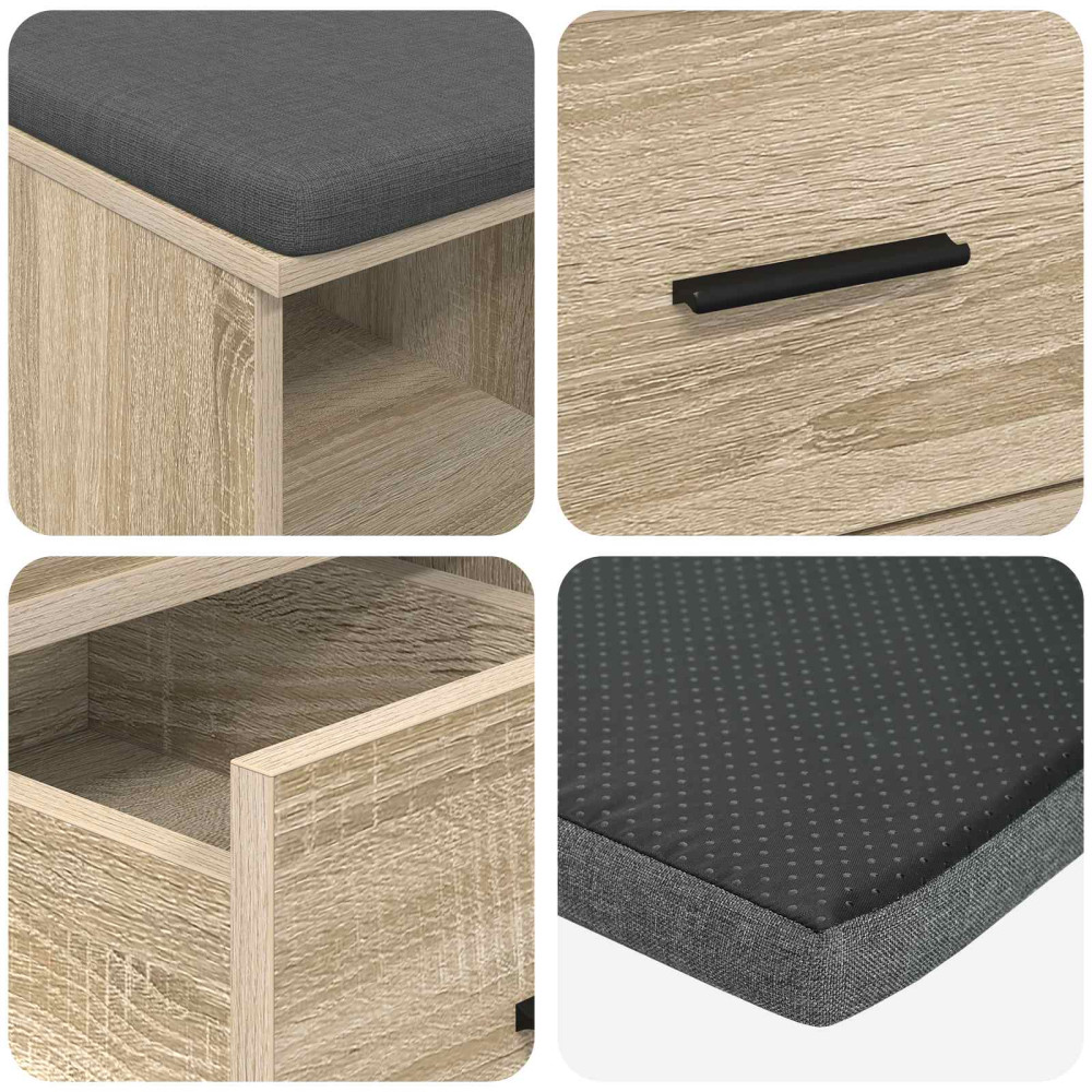 Produktbild för Hallbänk Sonoma-ek 60 x 38 x 46 cm Konstruerat Trä och Tyg