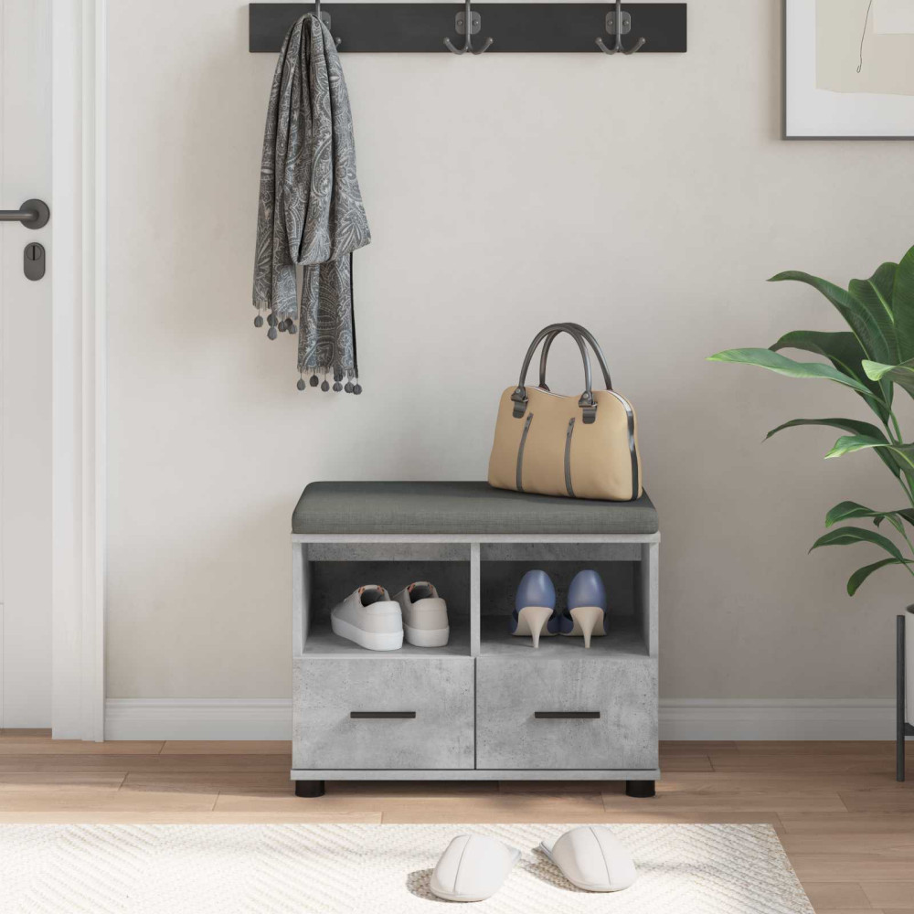 Produktbild för Hallbänk BetongGrå 60 x 38 x 46 cm Konstruerat Trä och Tyg