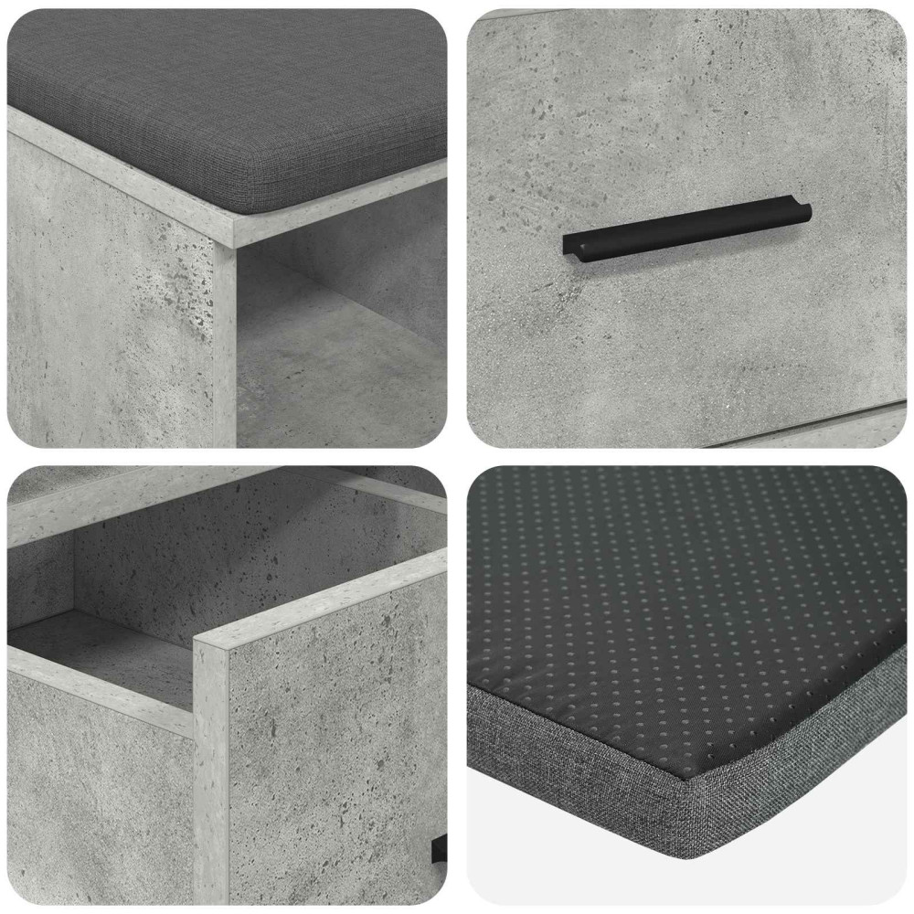 Produktbild för Hallbänk BetongGrå 60 x 38 x 46 cm Konstruerat Trä och Tyg