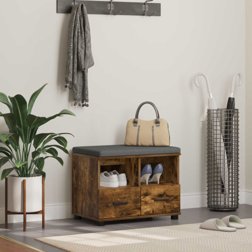 vidaXL Hallbänk Rökt Ek 60 x 38 x 46 cm Konstruerat Trä och Tyg