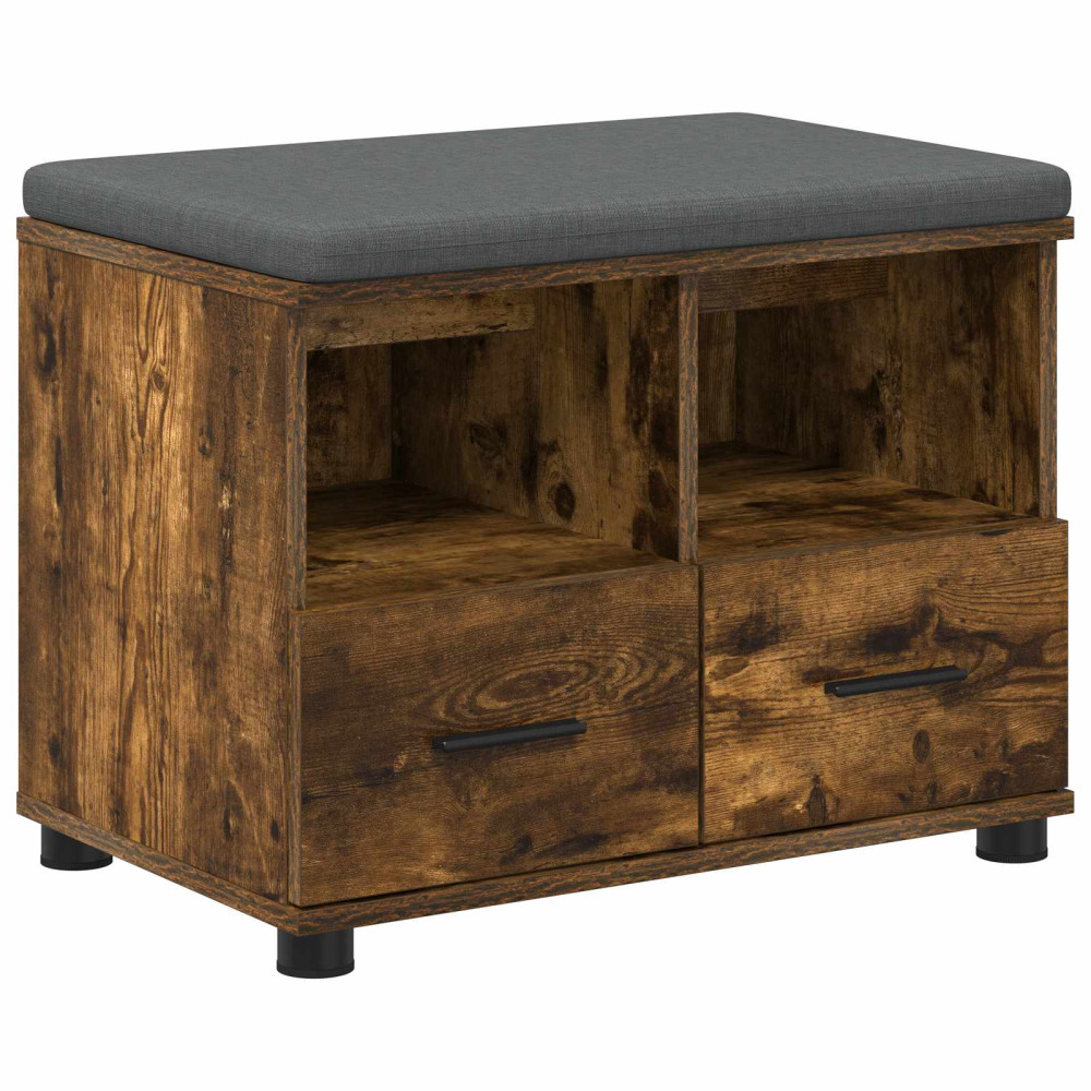 Produktbild för Hallbänk Rökt Ek 60 x 38 x 46 cm Konstruerat Trä och Tyg