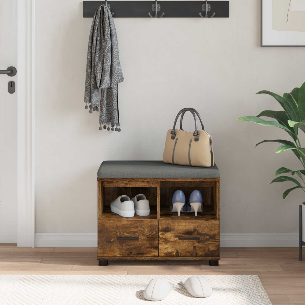 Produktbild för Hallbänk Rökt Ek 60 x 38 x 46 cm Konstruerat Trä och Tyg