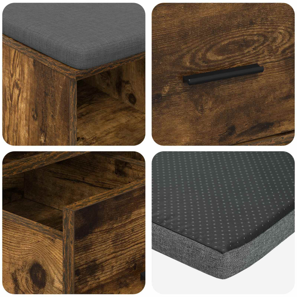 Produktbild för Hallbänk Rökt Ek 60 x 38 x 46 cm Konstruerat Trä och Tyg