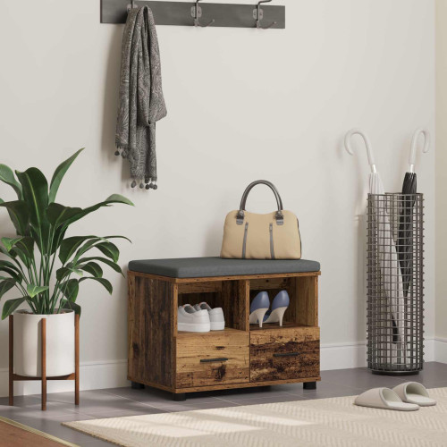 vidaXL Hallbänk Gammalt trä 60 x 38 x 46 cm Konstruerat Trä och Tyg