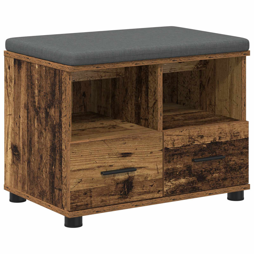 Produktbild för Hallbänk Gammalt trä 60 x 38 x 46 cm Konstruerat Trä och Tyg