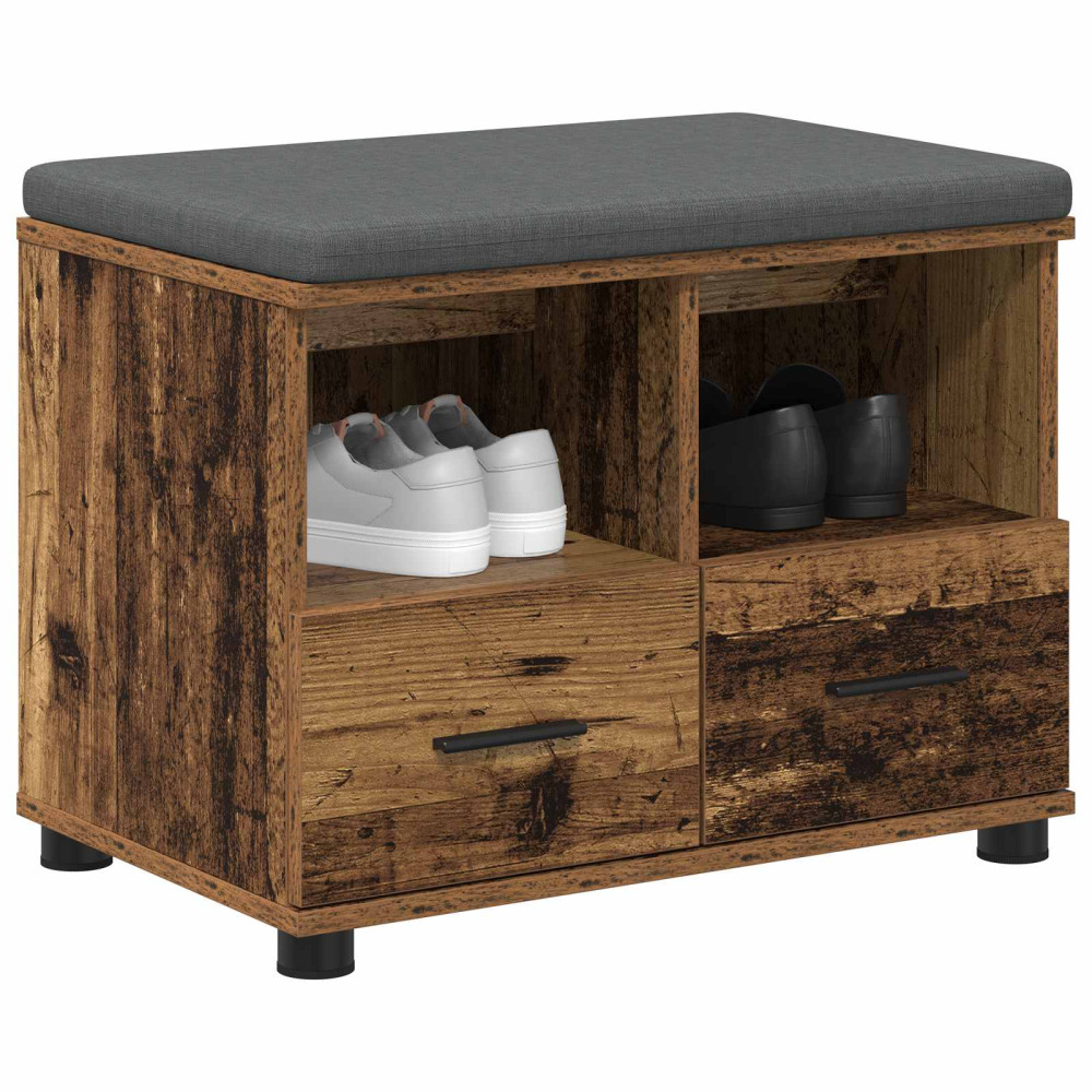 Produktbild för Hallbänk Gammalt trä 60 x 38 x 46 cm Konstruerat Trä och Tyg
