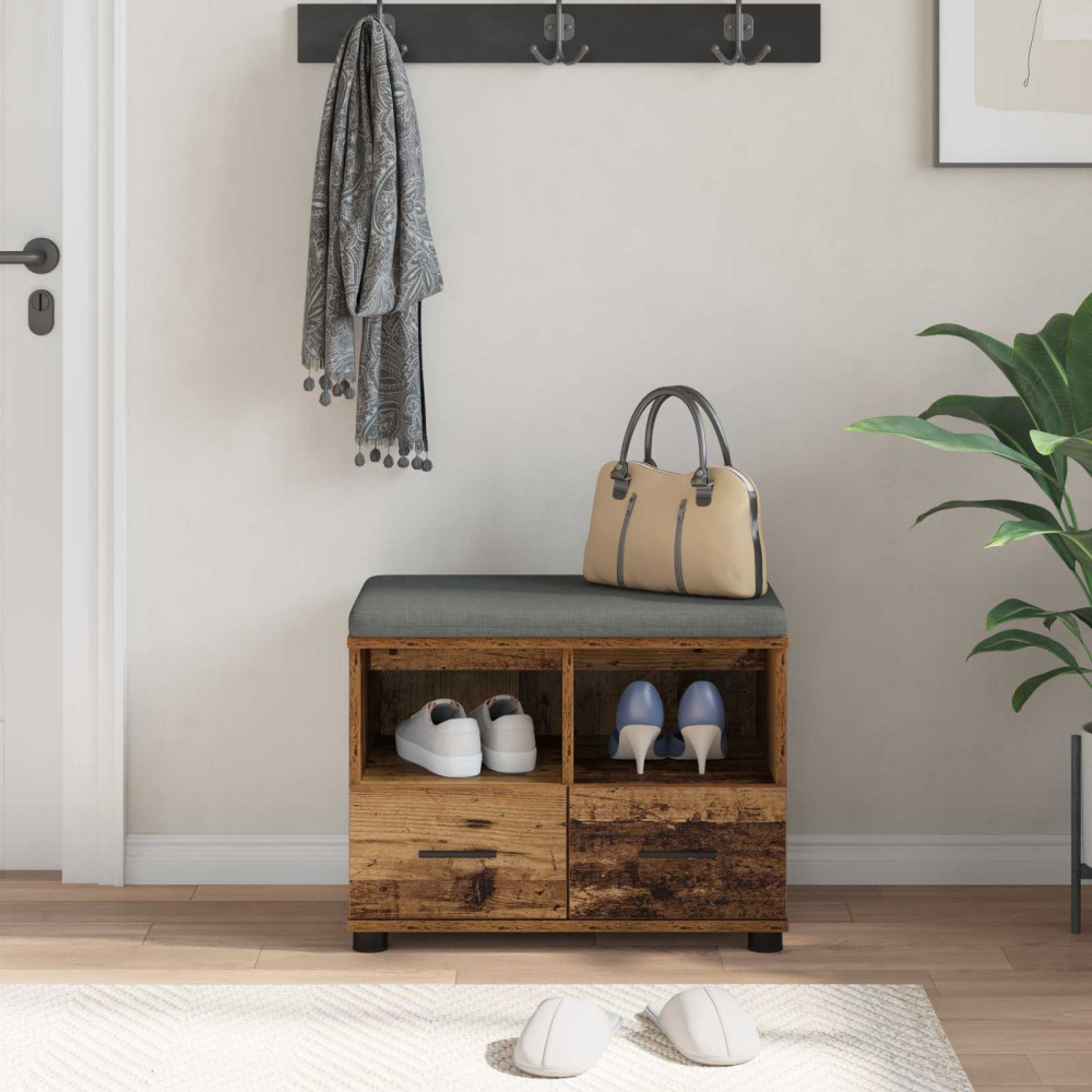 Produktbild för Hallbänk Gammalt trä 60 x 38 x 46 cm Konstruerat Trä och Tyg