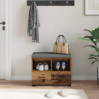 Produktbild för Hallbänk Gammalt trä 60 x 38 x 46 cm Konstruerat Trä och Tyg
