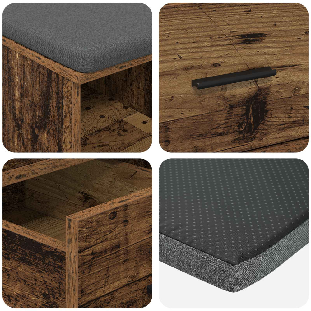 Produktbild för Hallbänk Gammalt trä 60 x 38 x 46 cm Konstruerat Trä och Tyg