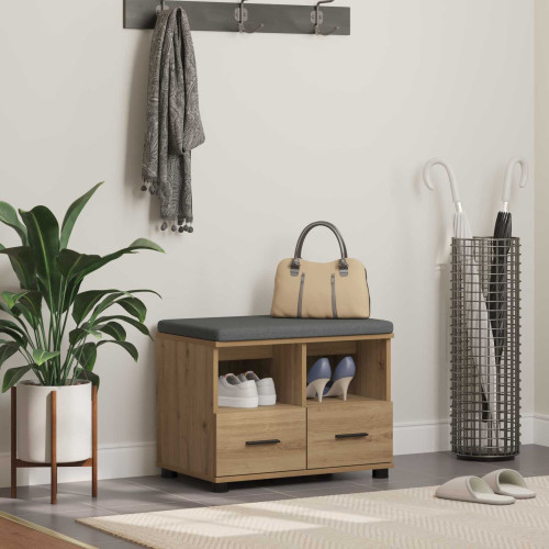 vidaXL Hallbänk Artisan Ek 60 x 38 x 46 cm Konstruerat Trä och Tyg