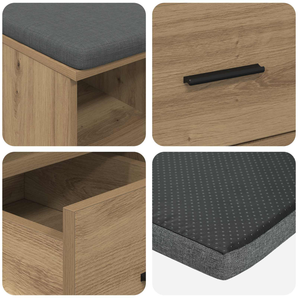 Produktbild för Hallbänk Artisan Ek 60 x 38 x 46 cm Konstruerat Trä och Tyg