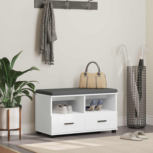 vidaXL Hallbänk med kudde Vit 80 x 38 x 46 cm Konstruerat Trä och Tyg