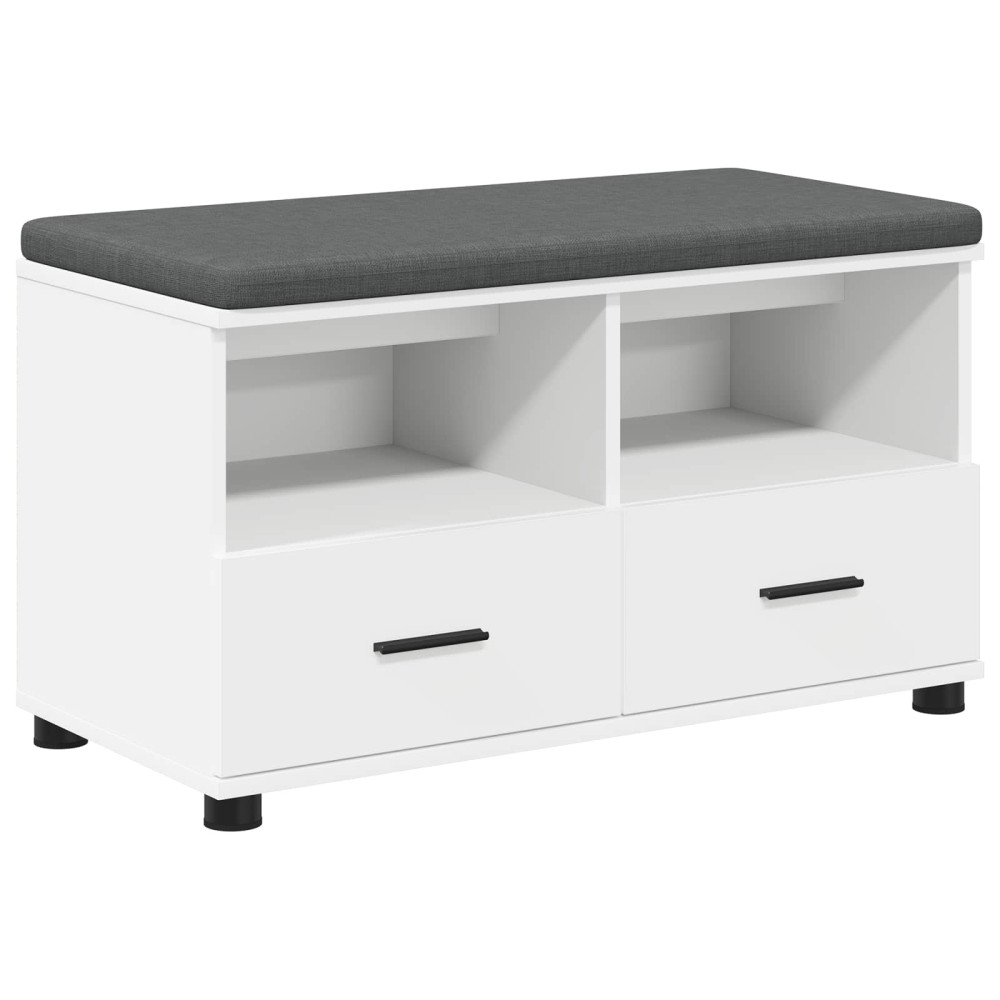 Produktbild för Hallbänk med kudde Vit 80 x 38 x 46 cm Konstruerat Trä och Tyg