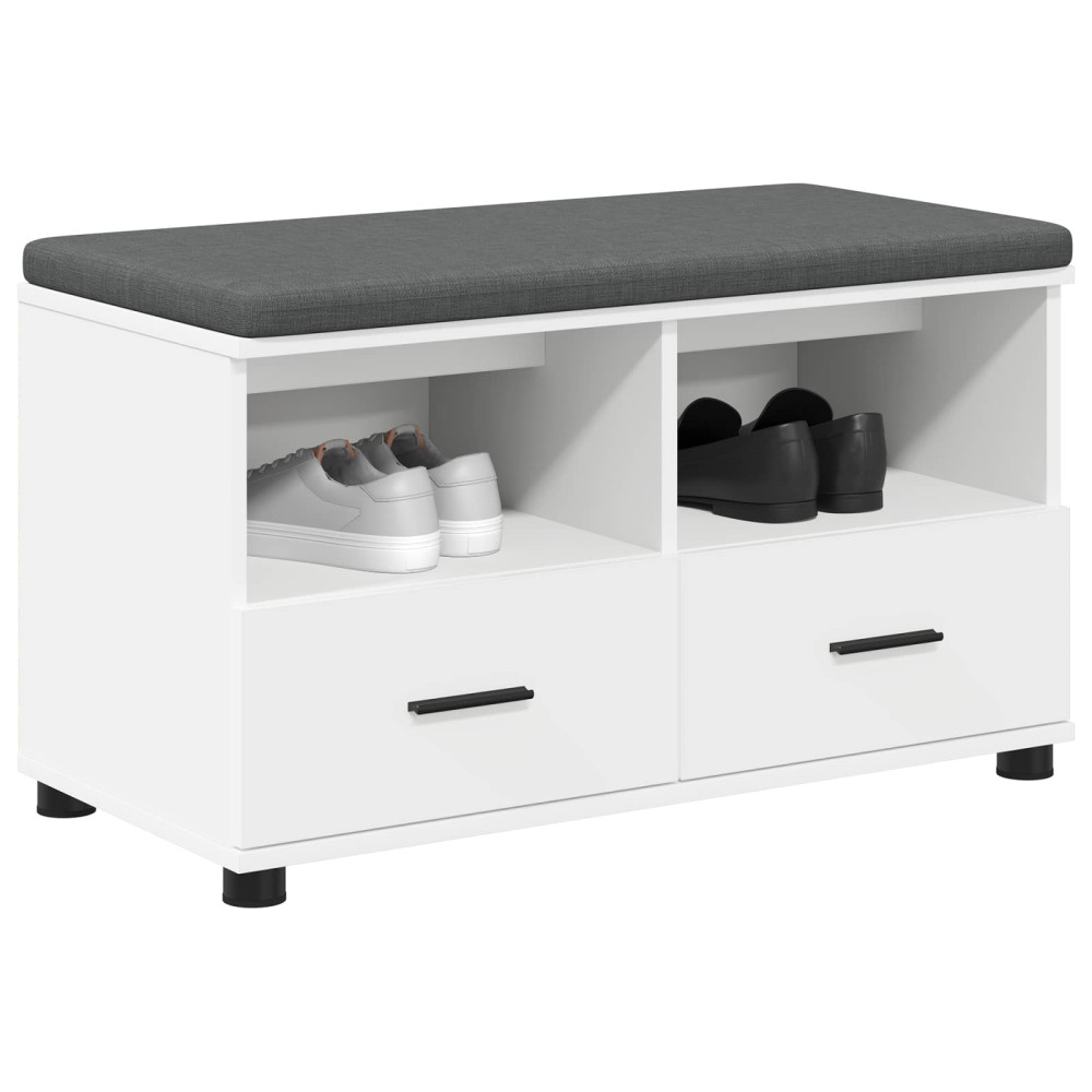 Produktbild för Hallbänk med kudde Vit 80 x 38 x 46 cm Konstruerat Trä och Tyg