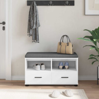 Produktbild för Hallbänk med kudde Vit 80 x 38 x 46 cm Konstruerat Trä och Tyg