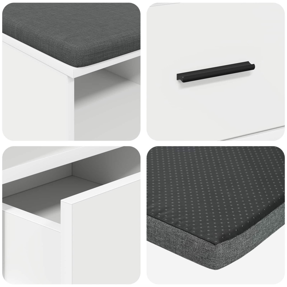 Produktbild för Hallbänk med kudde Vit 80 x 38 x 46 cm Konstruerat Trä och Tyg