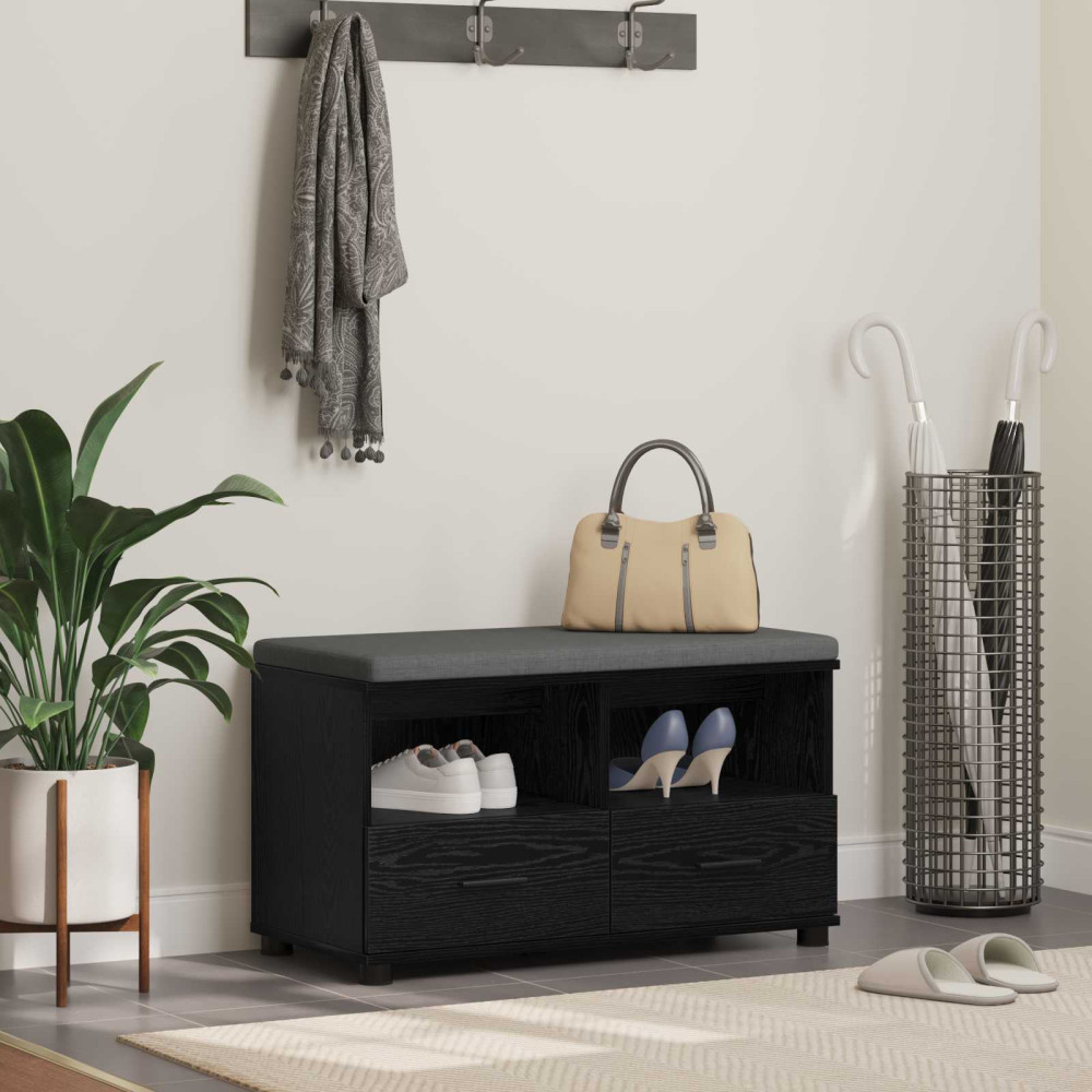 Produktbild för Hallbänk Svart Ek 80 x 38 x 46 cm Konstruerat Trä och Tyg