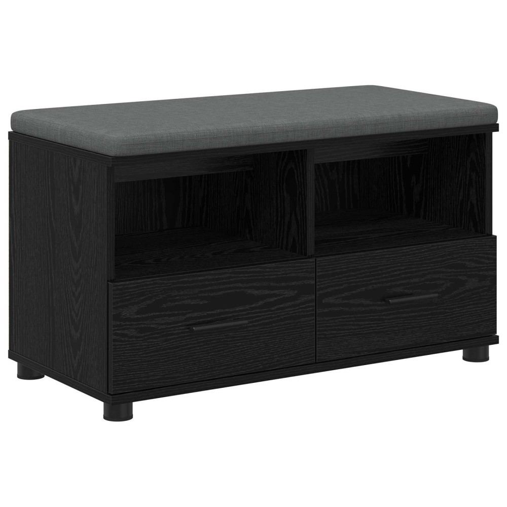 Produktbild för Hallbänk Svart Ek 80 x 38 x 46 cm Konstruerat Trä och Tyg