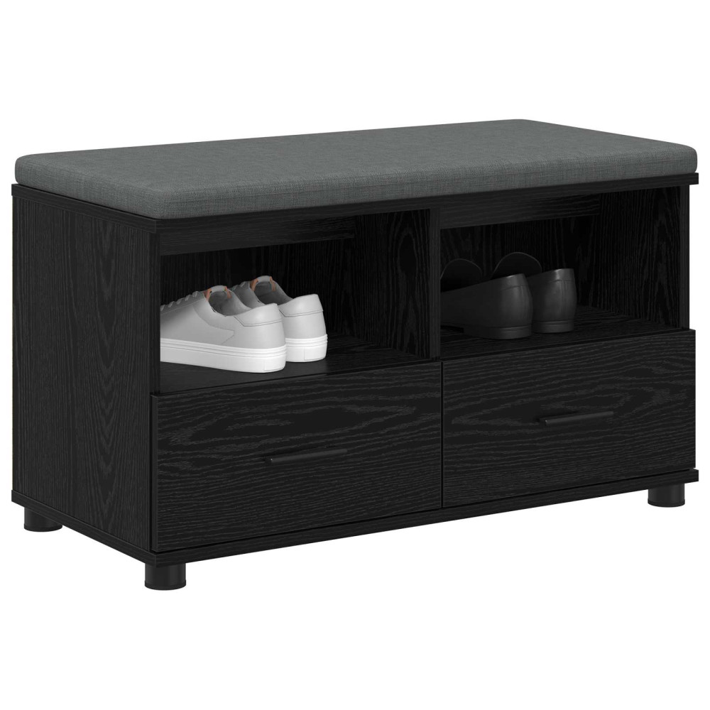 Produktbild för Hallbänk Svart Ek 80 x 38 x 46 cm Konstruerat Trä och Tyg
