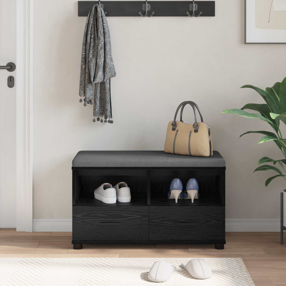 Produktbild för Hallbänk Svart Ek 80 x 38 x 46 cm Konstruerat Trä och Tyg