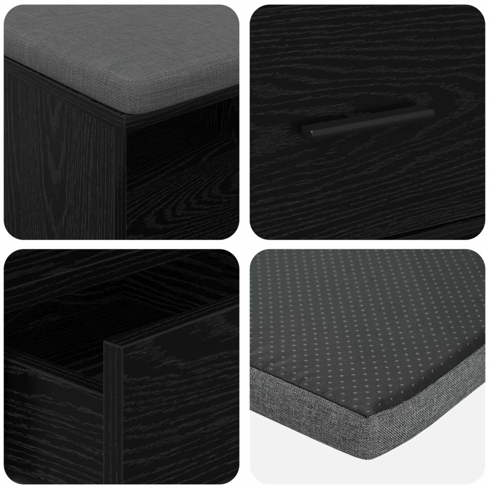 Produktbild för Hallbänk Svart Ek 80 x 38 x 46 cm Konstruerat Trä och Tyg