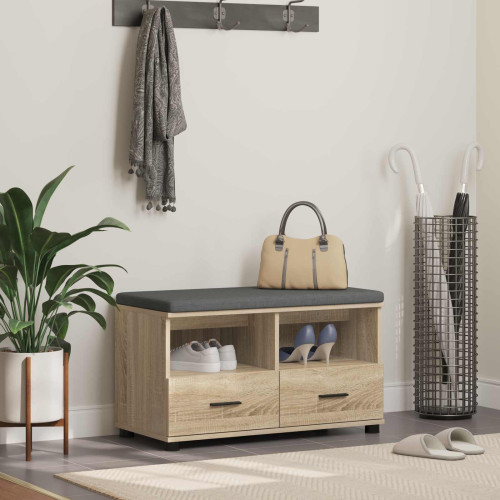 vidaXL Hallbänk Sonoma-ek 80 x 38 x 46 cm Konstruerat Trä och Tyg