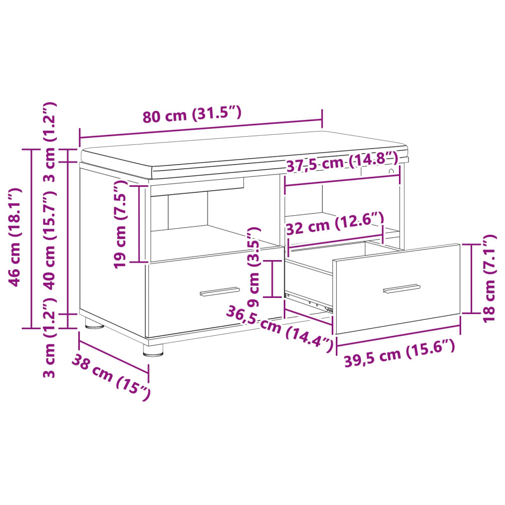 Produktbild för Hallbänk Sonoma-ek 80 x 38 x 46 cm Konstruerat Trä och Tyg