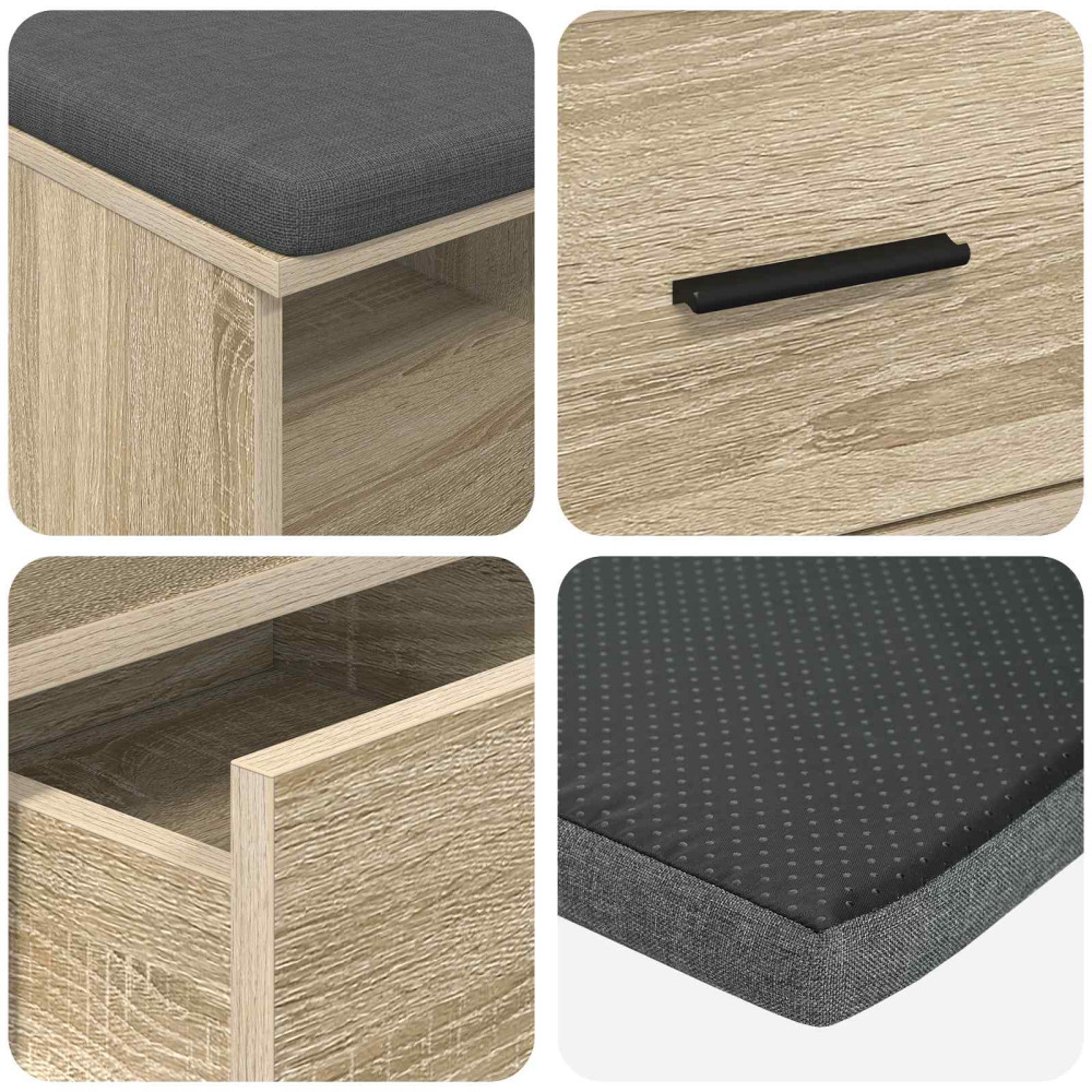 Produktbild för Hallbänk Sonoma-ek 80 x 38 x 46 cm Konstruerat Trä och Tyg
