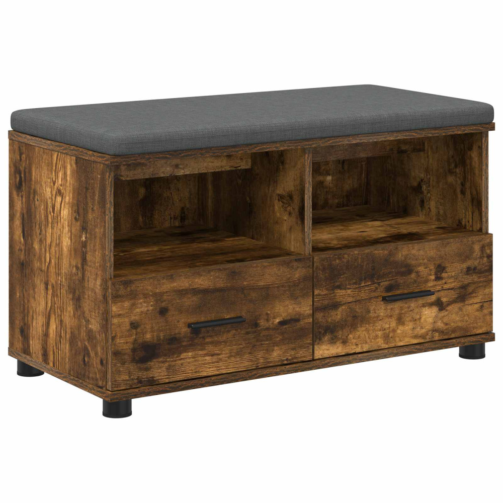 Produktbild för Hallbänk Rökt Ek 80 x 38 x 46 cm Konstruerat Trä och Tyg