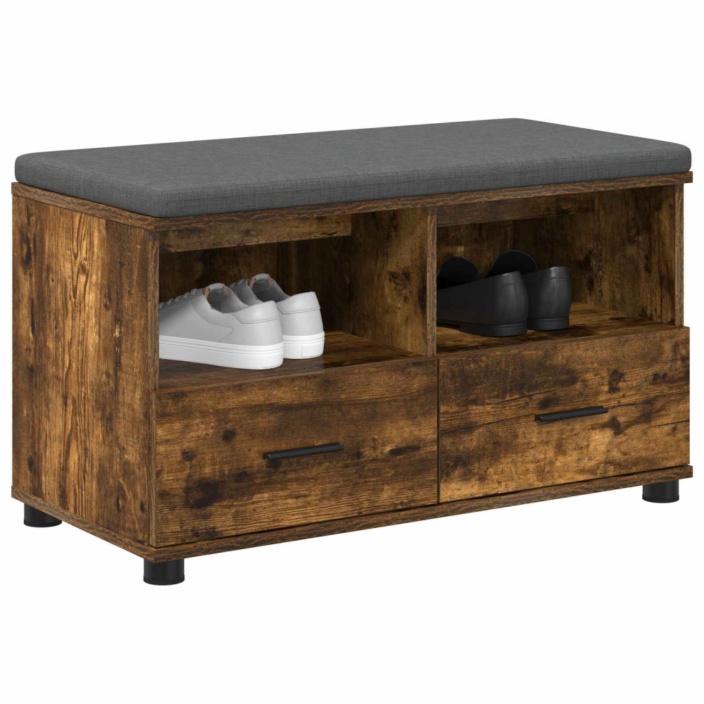 Produktbild för Hallbänk Rökt Ek 80 x 38 x 46 cm Konstruerat Trä och Tyg